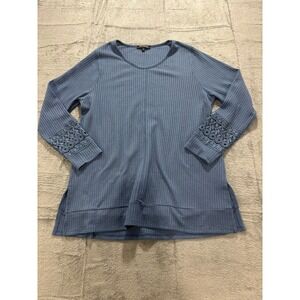 Tint & Shadow Blue Waffle Knit Top 1X Lace‎ Sleeve Casual Plus Size Tunic